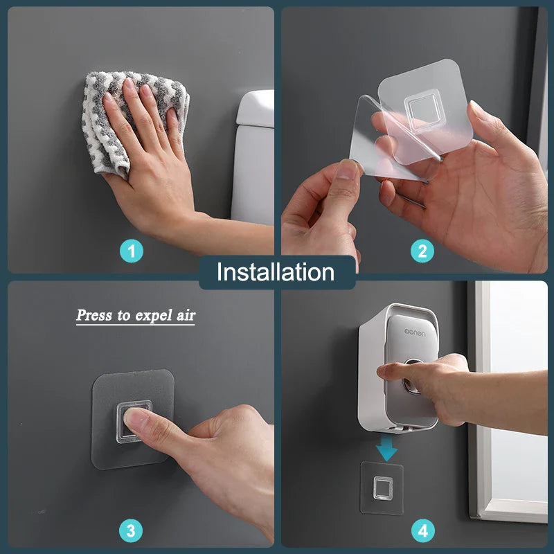 MENGNI Automatic Toothpaste Dispenser: Wall-Mounted Squeezer with Toothbrush Holder - Bathroom Accessories Set
