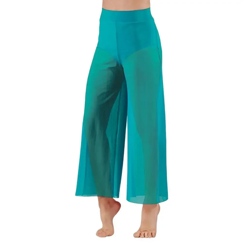 Women’s Lyrical Mesh Wide Leg Dance Pants – High Waist Modern Ballet Palazzo Trousers Contemporary Dance Costume Plus Size