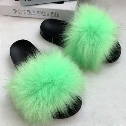 Summer Faux Fur Slippers for Women – Indoor Plush Furry Slides, Fluffy Flip Flops & Casual House Shoes
