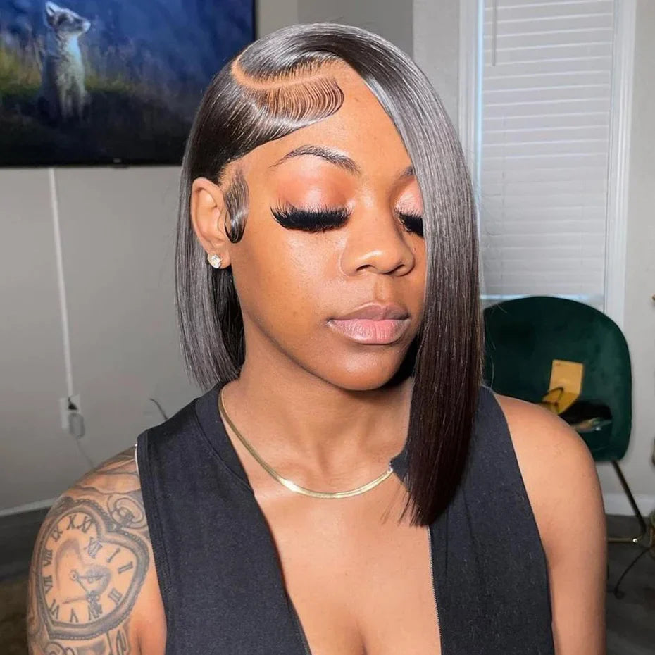 Raw Vietnamese Human Hair Lace Front Wig – 13x6 Bob, Straight Natural Black, 250% Density, 100% Human Hair