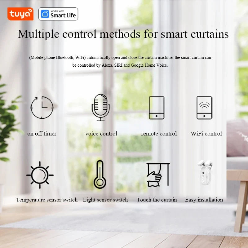 Tuya Smart Wifi Curtain Robot – Remote & Voice Control, Roman Rod Track, Single/Double Opening, 1/2PCS with Gateway