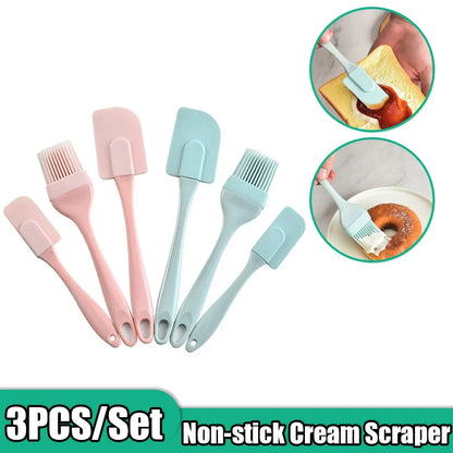 3Pcs Non-Stick Silicone Baking Spatula Set – Cream Scraper, Butter & Cake Mixer Tools with PP Handle for Kitchen Baking Use