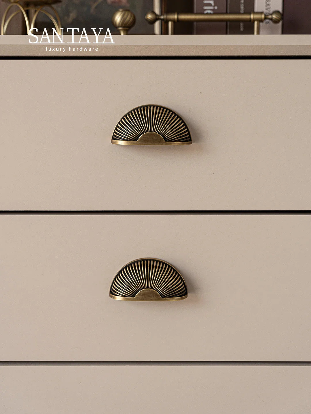 Santaya Brushed Antique Brass Cabinet Handles – Luxury Shell Drawer Pulls for Kitchen, Wardrobe & Dresser Furniture Hardware Knobs