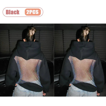 Women's Hollow Mesh Hoodie - Solid Color Backless Sweatshirt for Fall & Winter Fashion Gift