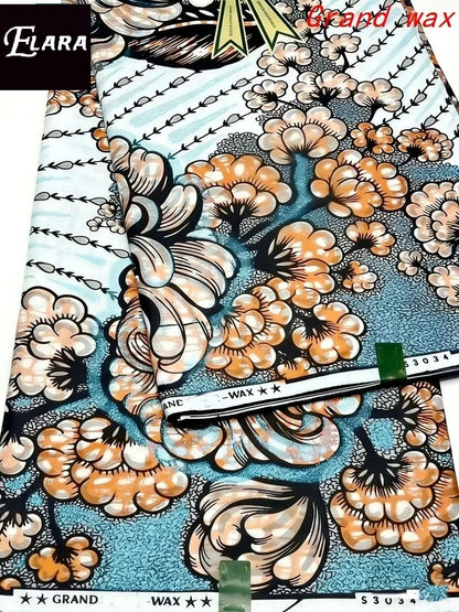 African Real Wax Print Fabric - Grand Original Ankara Blue Cotton Wax Material 6 Yards for Stylish Dresses & Uniforms