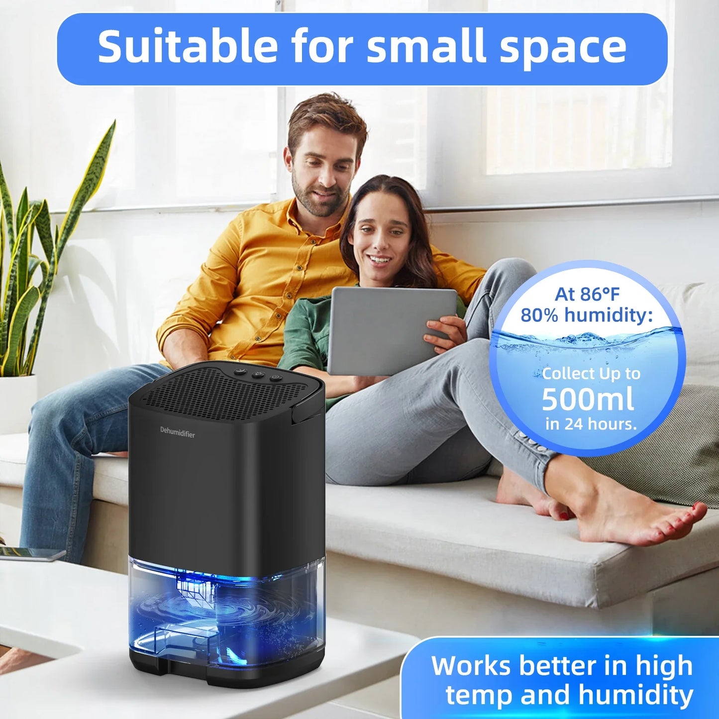 1000ml Portable Dehumidifier – Energy Efficient, Damp, Mold & Moisture Eliminator for Home, Office & RV