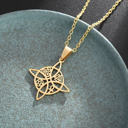 Witchcraft Witch Knot Necklace - Irish Trinity Knot Triple Spiral Pendant, Stainless Steel Ankh Cross Pentagram Amulet Jewelry