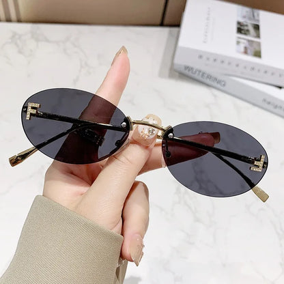 Elegant Diamond Oval Rimless Sunglasses — Men’s “F” Letter Car Sunglasses Model 90902