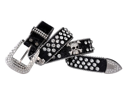 Rhinestone Skull Western Cowgirl Belt for Women & Girls – Studded PU Leather Country Style