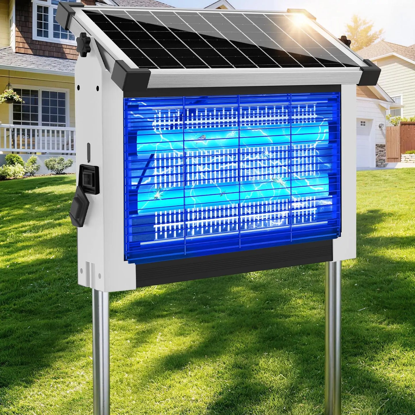Solar Bug Zapper Outdoor 4500V Mosquito Killer Lamp – Waterproof Electric Fly Trap with Solar Panel Sensor for Garden, Patio & Camping Pest Control Device
