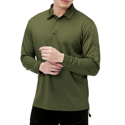 Men’s Lightweight Long Sleeve Polo Shirt — Performance Tactical Outdoor Hiking & Golf Shirt