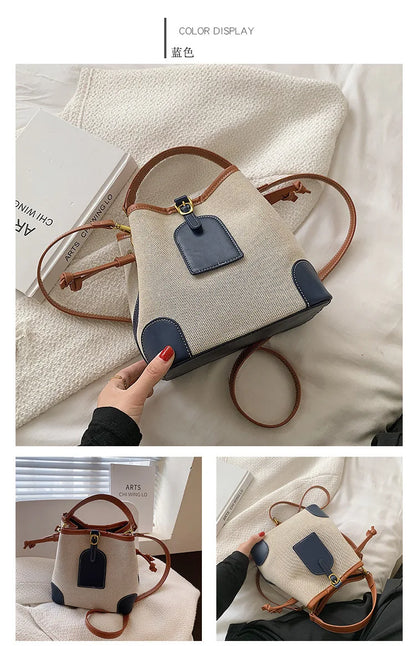 2022 New Korean Style Fashionable Portable Bucket Bag – Trendy Canvas Contrast Texture Messenger Bag
