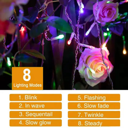 8-Mode USB LED Ice Stick Light String – Indoor & Outdoor Garland for Wedding, Party, Home, Festival, Bedroom & Garden Decoration