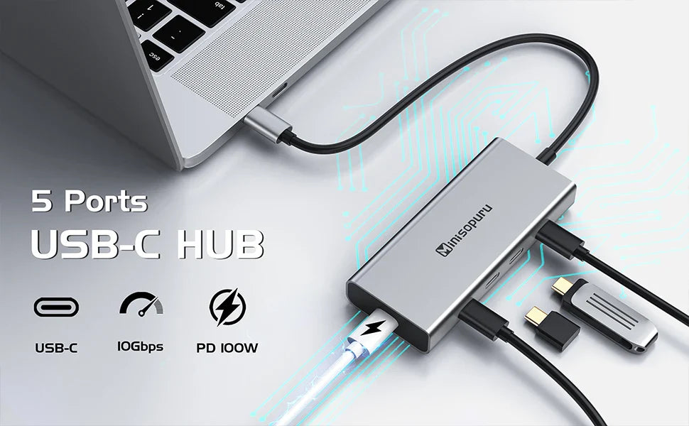 Minisopuru USB C Hub 10Gbps – USB 3.2 Type-C to USB Adapter with 100W PD for MacBook Pro, iMac & PC Accessories