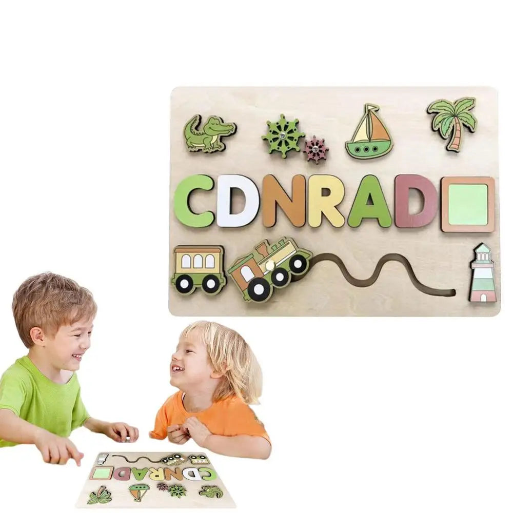 Montessori Personalized Wooden Name Puzzle — Custom Letter Board Educational Toy for Babies