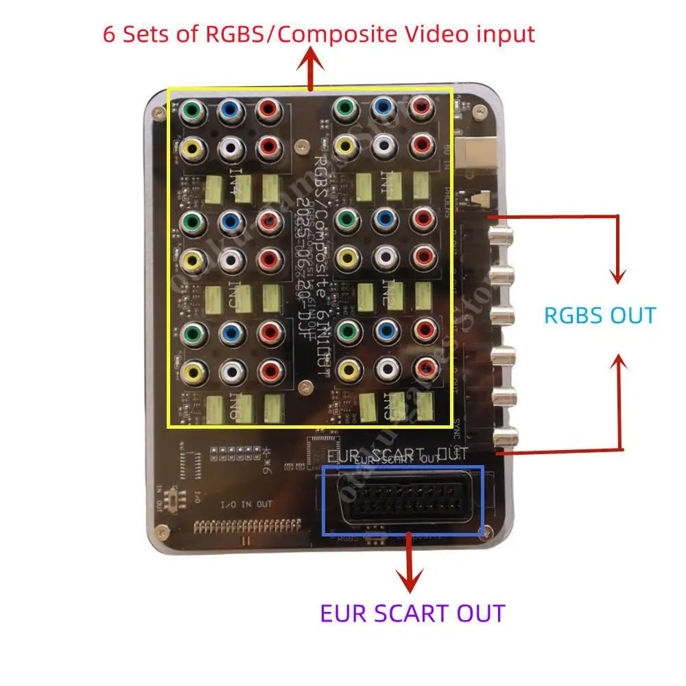 2025 6-in-1 RGBS Video Distributor Switcher – SCART Auto RGBS Converter Board for MD/PS/PS2/PS3/DC/SFC Retro Consoles