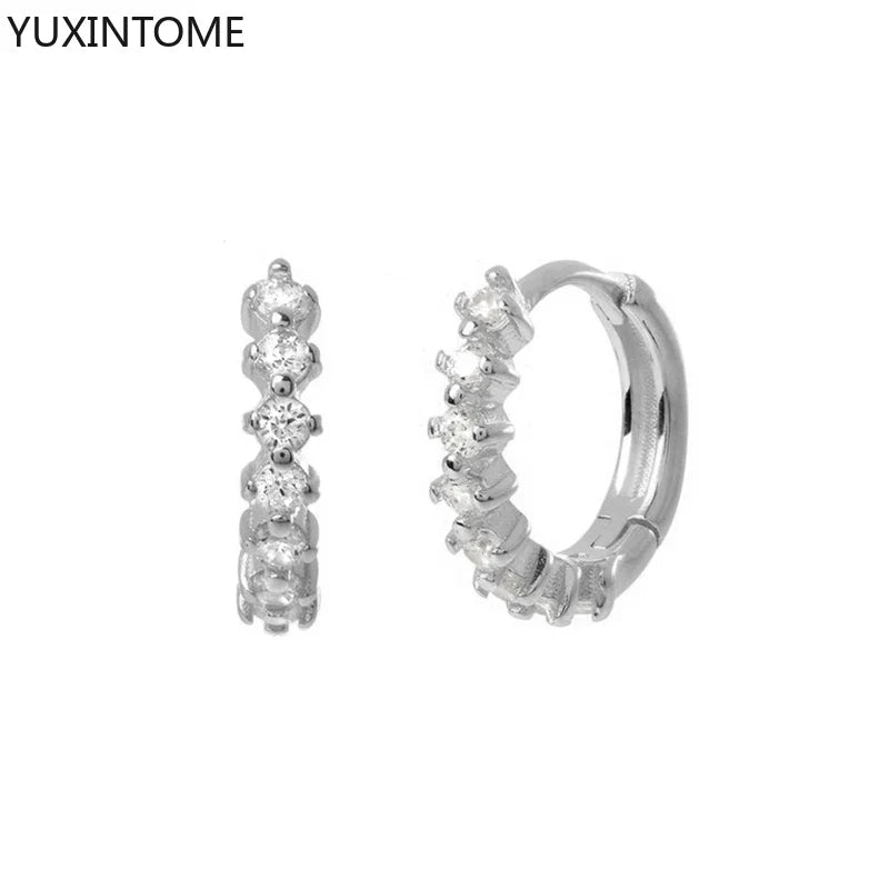925 Sterling Silver White Zircon Hoop Earrings for Women – Fashion Geometric Crystal Silver Earrings Fine Jewelry Elegant Daily Wear Jewelry