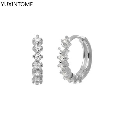 925 Sterling Silver White Zircon Hoop Earrings for Women – Fashion Geometric Crystal Silver Earrings Fine Jewelry Elegant Daily Wear Jewelry
