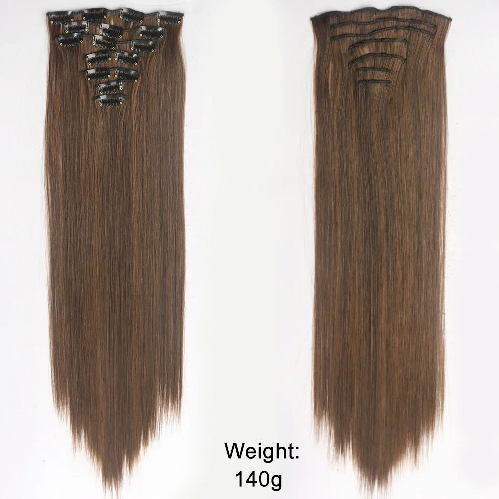 Women’s 7Pcs Hair Extensions with 16 Clips – Natural Black Straight Ombre Hairpiece