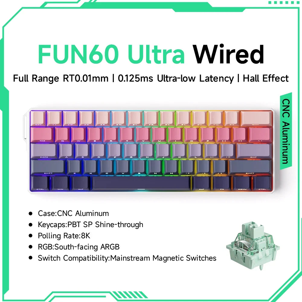 Akko MonsGeek FUN60 60% Mechanical Gaming Keyboard – Magnetic Switch, 8K Rapid Trigger, ARGB HE/TMR Custom Keyboard
