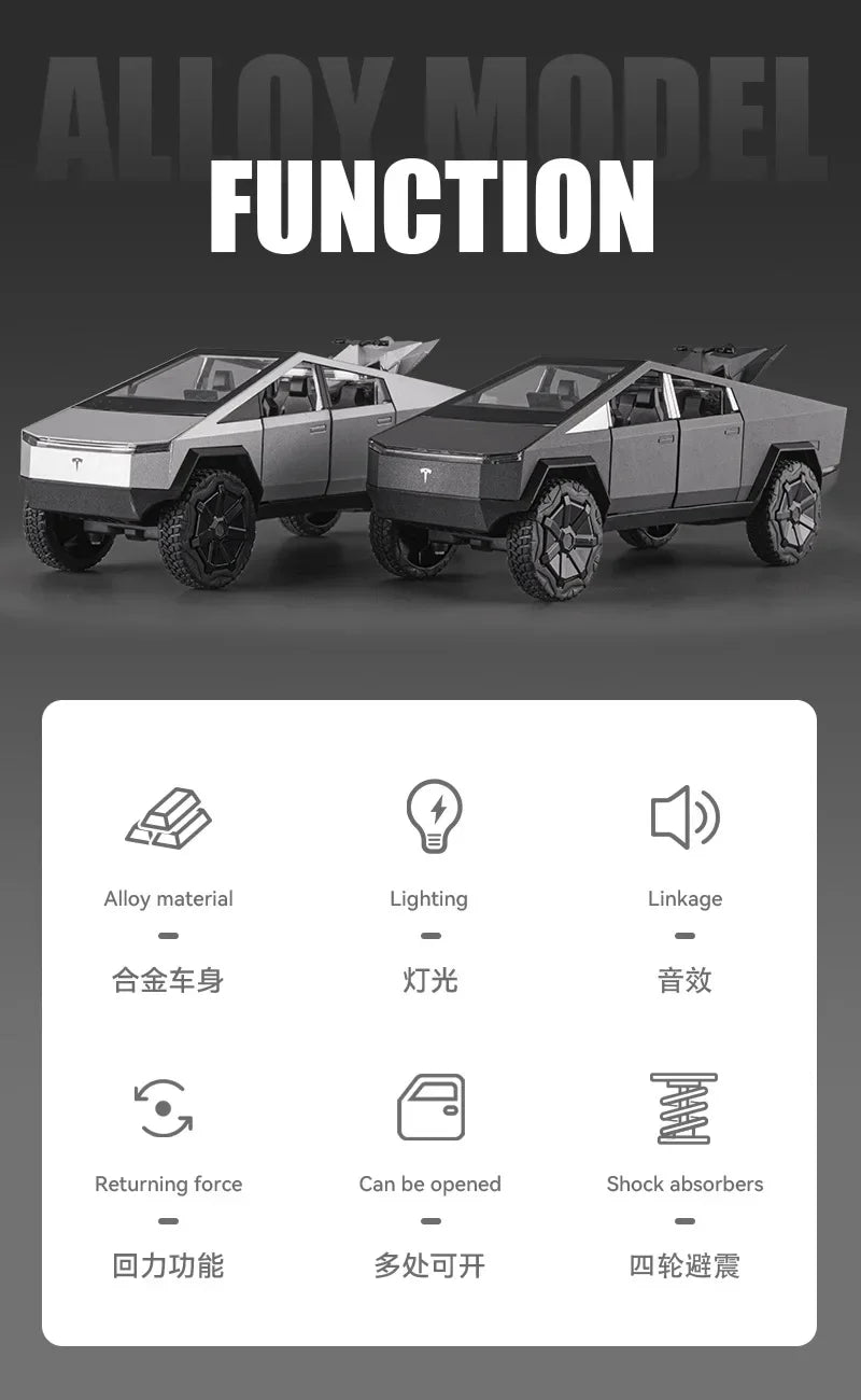 1:24 Alloy Diecast Mini Pickup Truck Model – Tesla Cybertruck Metal Toy for Boys, Kids’ Birthday & Collectible Gift