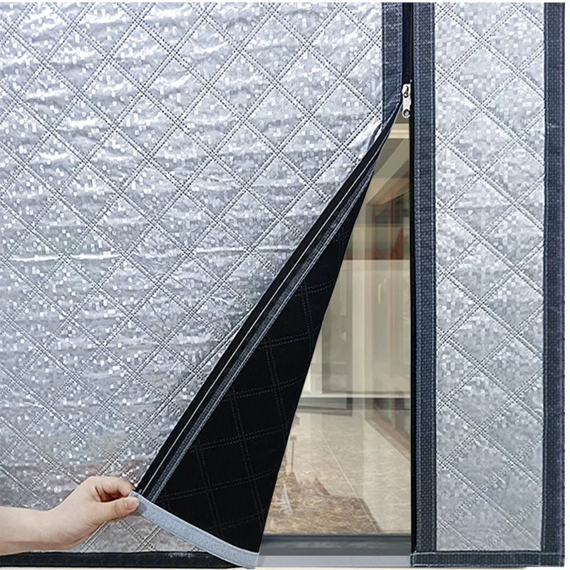 Side Zipper Cotton Curtain — Double-Layer Thickened, Cold & Windproof, Customizable Home Curtain