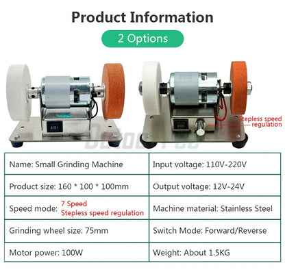 100W Double Table Grinder Machine — Electric Grinding Wheel for Coarse & Fine Polishing with Motorized Stone
