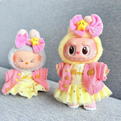 17cm Labubu Doll Clothes — Macaron Outfit Set with Hair Accessories | Cute DIY Gift for Kids