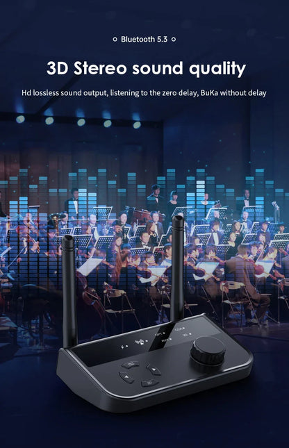 3D Stereo Bluetooth 5.3 Audio Receiver | Optical, Coaxial, 3.5mm AUX Output Wireless Adapter for Car and Speakers