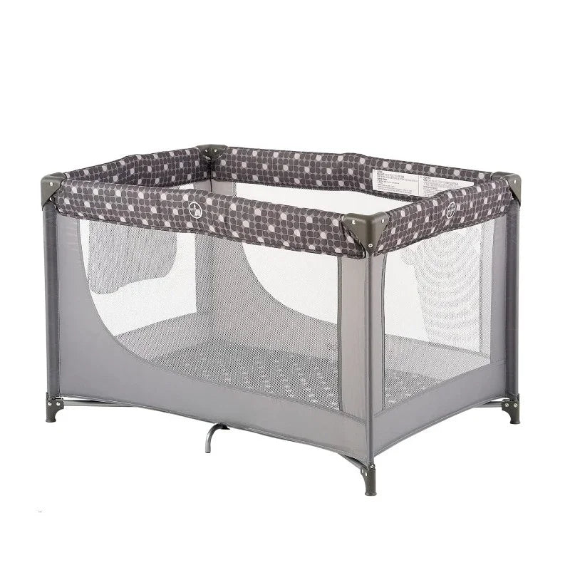 Portable Baby Crib Playpen with Mattress & Carry Bag — Foldable Travel Play Yard, Grey