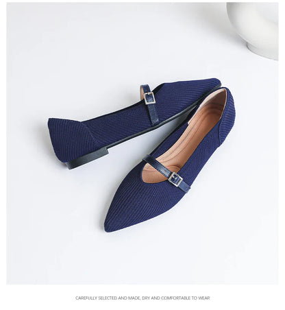 2024 Women's Flat Shoes – Pointed Toe Soft Knitted Sole, Breathable & Comfortable Spring and Autumn New Model