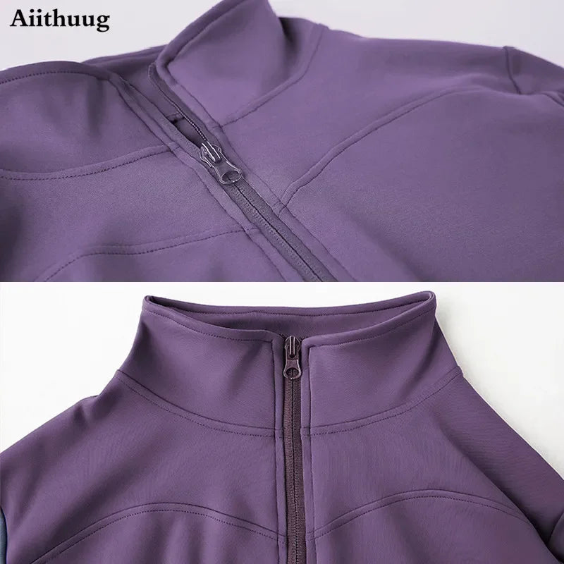 Performance & Style: Aiithuug Women's Full Zip-up Yoga Sports Jacket - Slim Fit Lightweight with Thumb Holes for Workout and Running