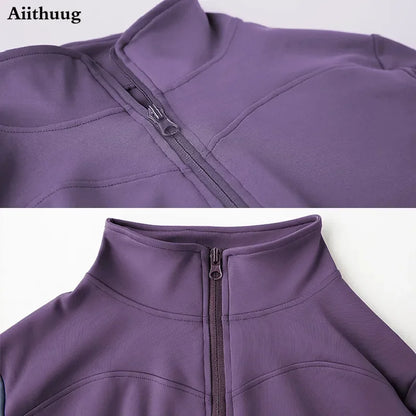 Performance & Style: Aiithuug Women's Full Zip-up Yoga Sports Jacket - Slim Fit Lightweight with Thumb Holes for Workout and Running