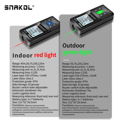 Snakol Laser Tape Measure 120M - Green Laser Distance Meter, High Accuracy Roulette with Multiple Measurement Functions, Electronic Ruler