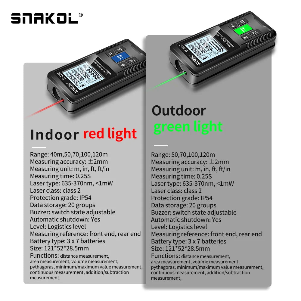 Snakol 120M Green Laser Tape Measure — High Accuracy Digital Distance Meter & Electronic Ruler
