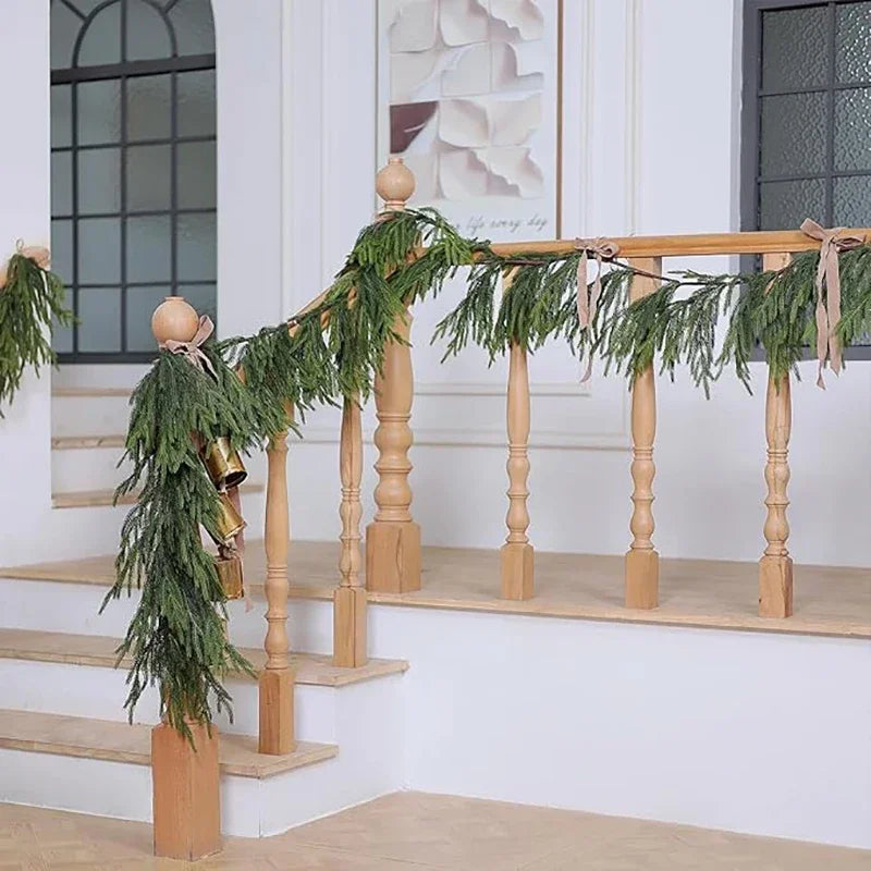 1.5/1.8/2.7M Cypress Garland – Christmas Pine Tree Decoration with Norfolk Tree Leaves for Home & Fireplace