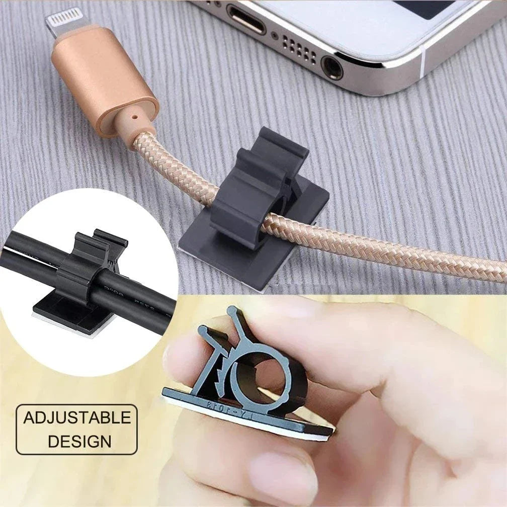 Adjustable Cable Organizer Clips - Self-Adhesive Cord Holder for Desk, Car, PC, TV - Cable Management Clamp for Charging Wires