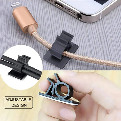 Adjustable Cable Organizer Clips - Self-Adhesive Cord Holder for Desk, Car, PC, TV - Cable Management Clamp for Charging Wires