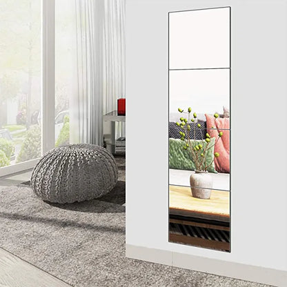 4PCs 3D Self-Adhesive Mirror Stickers - Flexible Thicken DIY Art Acrylic Mirrors for Door, Wardrobe, Bathroom, Home Wall Decorations