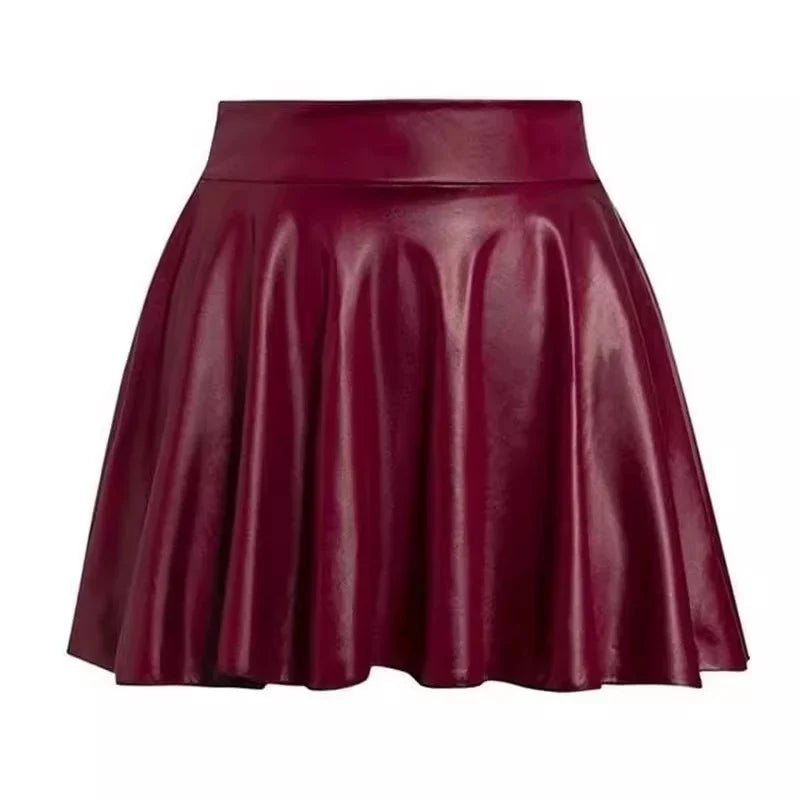 Women’s Multipurpose Mini Skirt — High Waist Faux Leather Skater Skirt, Elastic Short Skirt for Work & Nightclub
