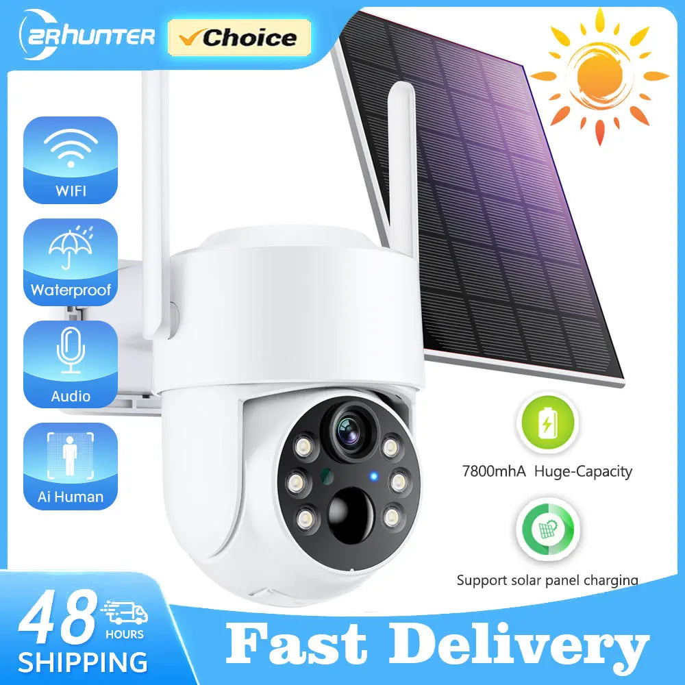 WiFi PTZ Outdoor Solar IP Camera 4MP HD – Wireless Security Surveillance Camera with Built-in Battery & Long Standby (iCsee App)