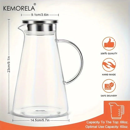 Transparent Glass Water Jug - Heat Resistant Cold Water Kettle with Handle for Home, Office & Household Use
