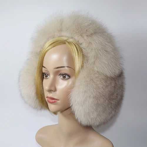 Real Fox & Raccoon Fur Earmuffs – Warm Winter Ear Warmer for Women and Girls, Plush Genuine Fur Accessory
