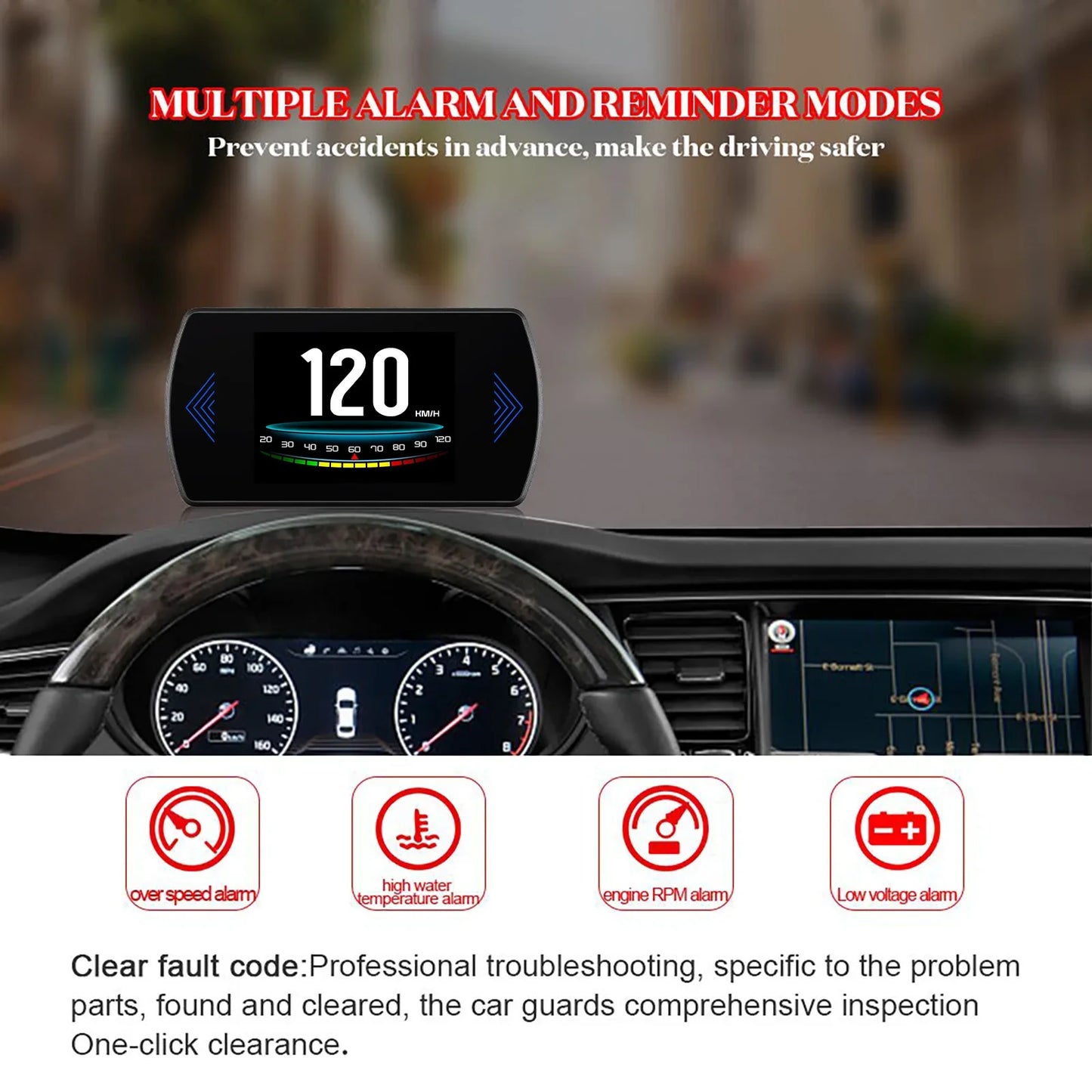 P12 Car OBD2 Head-Up Display — Dual System HUD, Smart Digital Meter for Speed, Fuel, Fault Codes & Driving Data