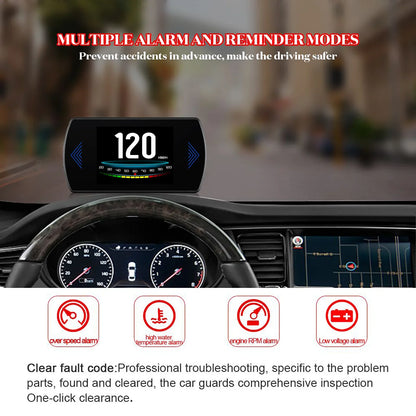 P12 Car OBD2 Head-Up Display — Dual System HUD, Smart Digital Meter for Speed, Fuel, Fault Codes & Driving Data