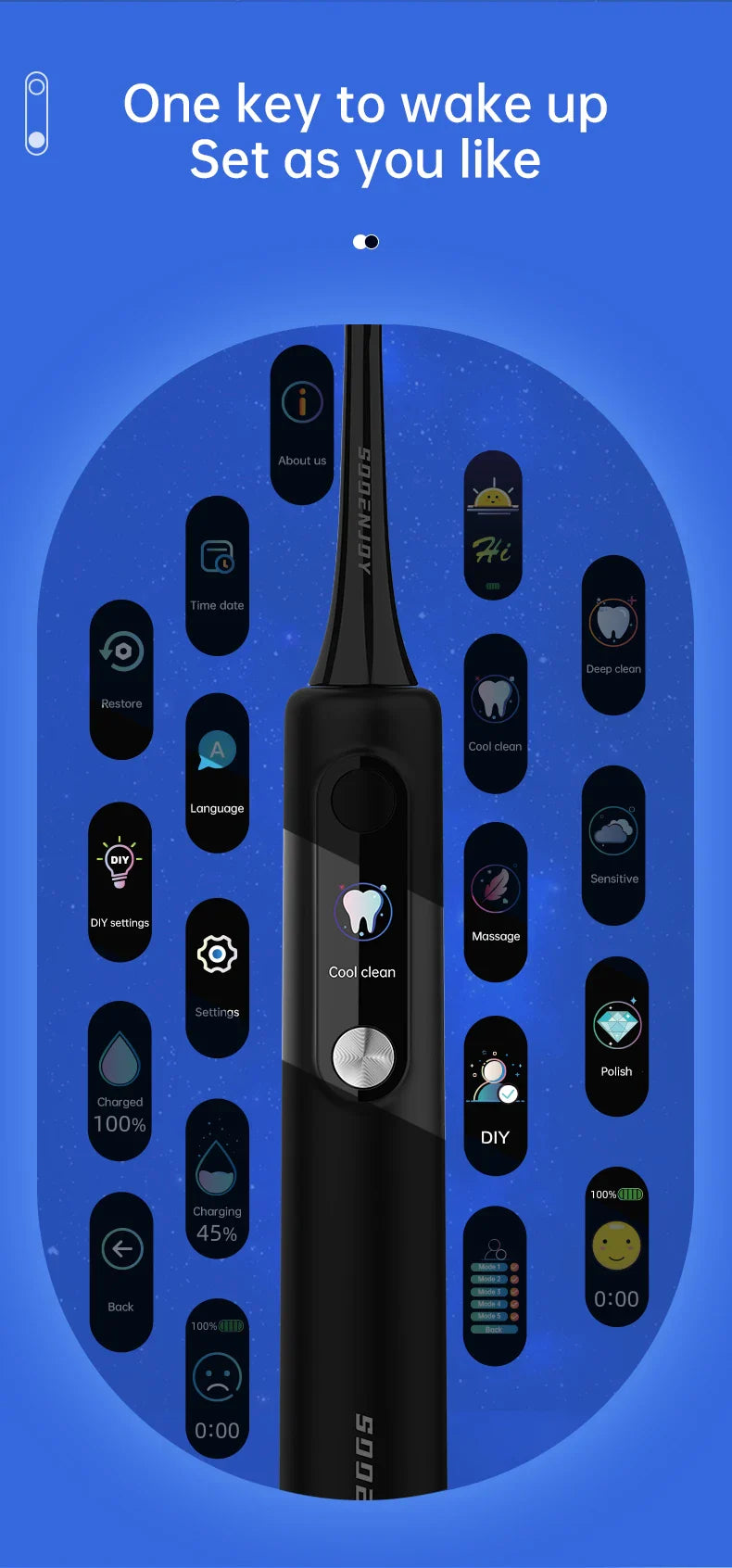 SOOENJOY Sonic Electric Toothbrush NB-1 — Smart LCD Display, DIY Mode, Automatic Teeth Cleaner for Adults