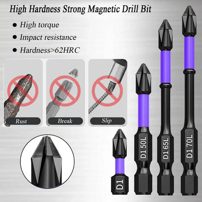 6/12 Pcs Magnetic Screwdriver Bits Set – Phillips & Hex Shank Impact Driver Bits, Non-Slip Shockproof Alloy Steel for Power Tools