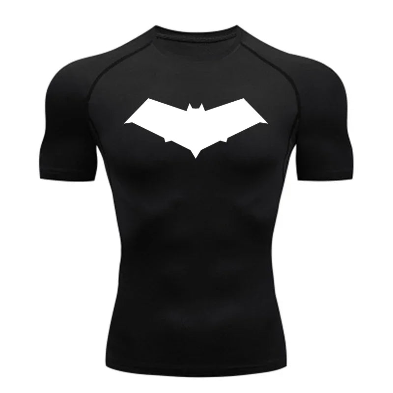 Men’s Summer Casual Compression T-Shirt — Quick-Dry Bat Print Fitness, Gym, MMA Rashguard Workout Tee