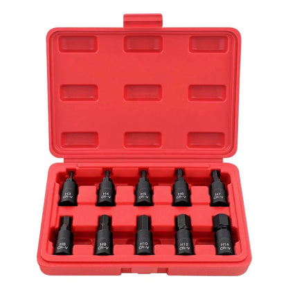 Hi-Spec 10PC 3/8-Inch Drive Socket Set - Torx, Hex & Spline Auto Repair Tool Kit with Red Case