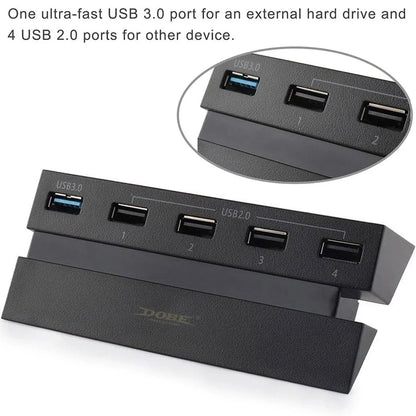 5-Port USB Hub for PS4 Gaming Console – High-Speed USB 3.0 Expansion Adapter (Not for PS4 Slim/Pro)
